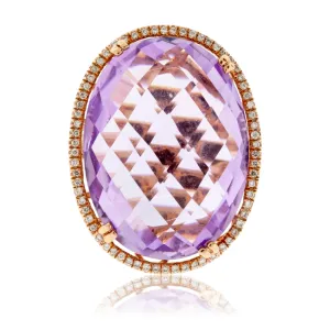 Rose Gold Oval Fancy Cut Amethyst and Diamond Ring