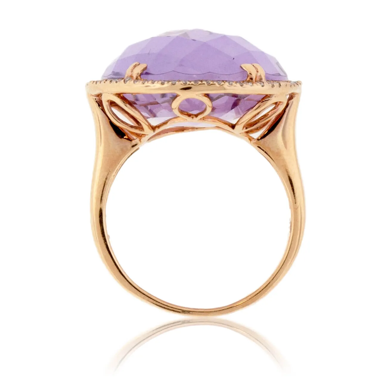 Rose Gold Oval Fancy Cut Amethyst and Diamond Ring