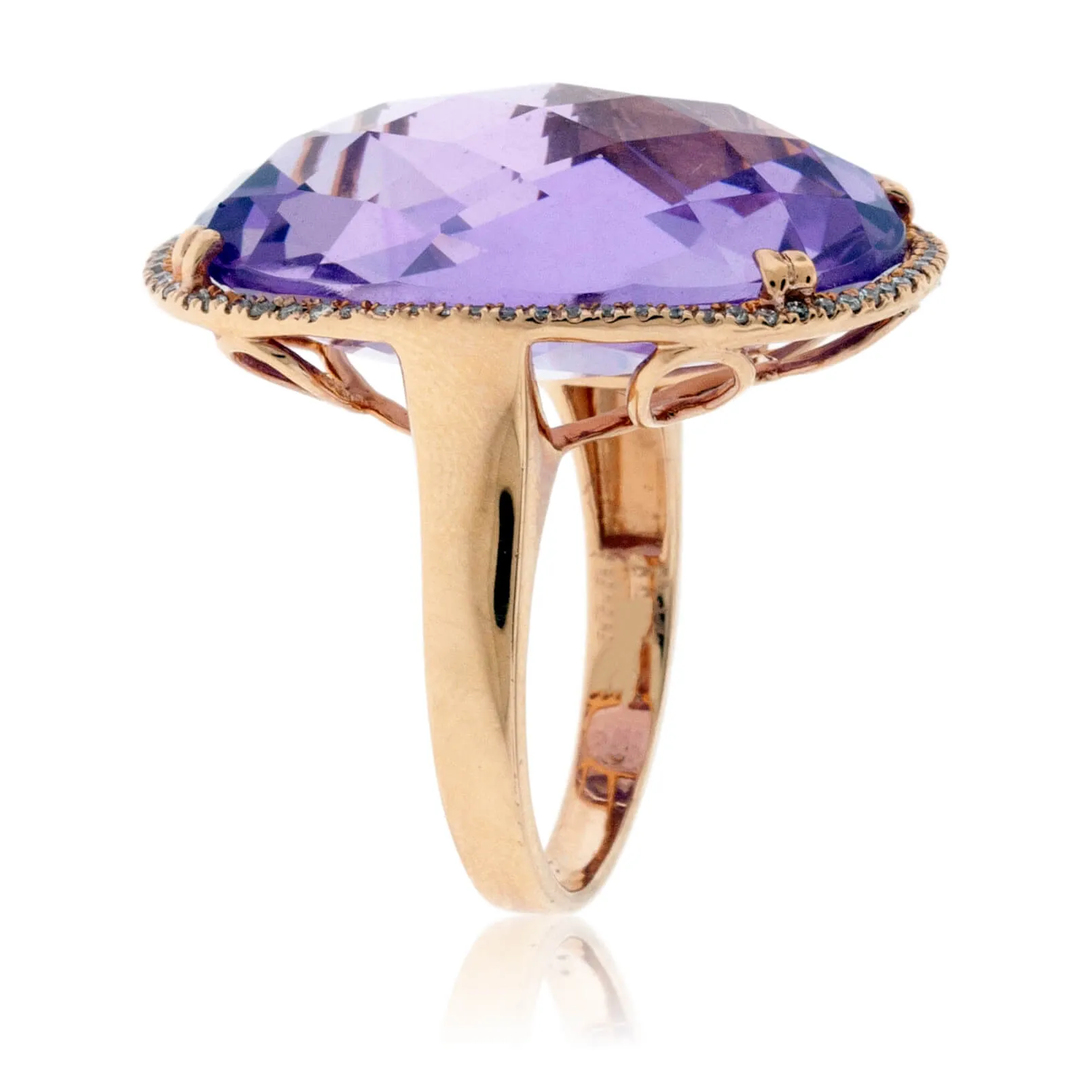 Rose Gold Oval Fancy Cut Amethyst and Diamond Ring
