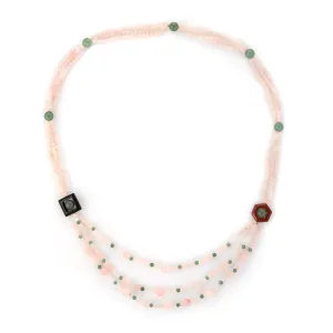 Rose Green Quartz Onyx Agate Long 32" Necklace Estate Vintage Jewelry