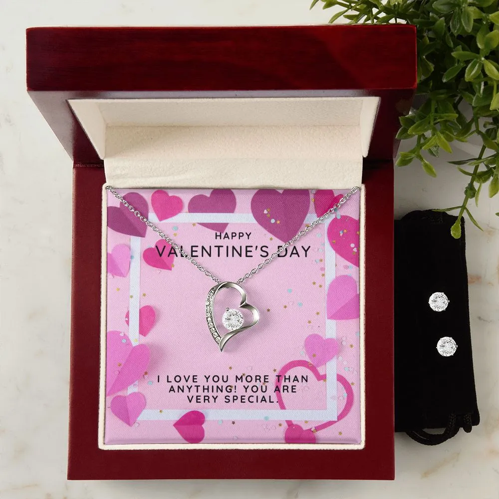 Rose More Than Anything Valentine's Forever Heart Necklace & Cubic Zirconia Earring Set