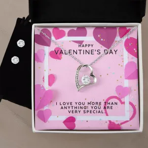 Rose More Than Anything Valentine's Forever Heart Necklace & Cubic Zirconia Earring Set