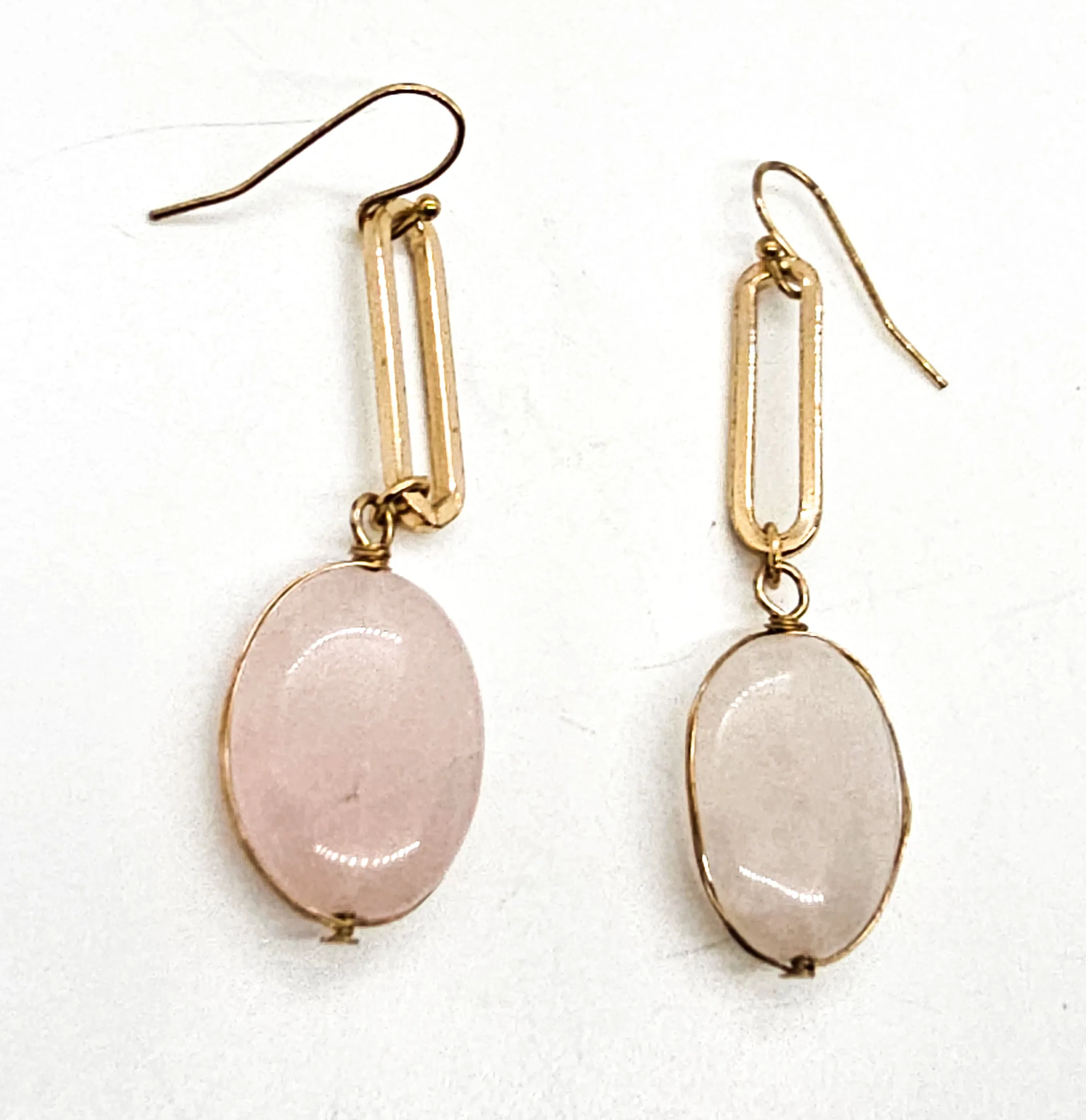 Rose quartz abstract gold overlay vintage sterling silver drop earrings