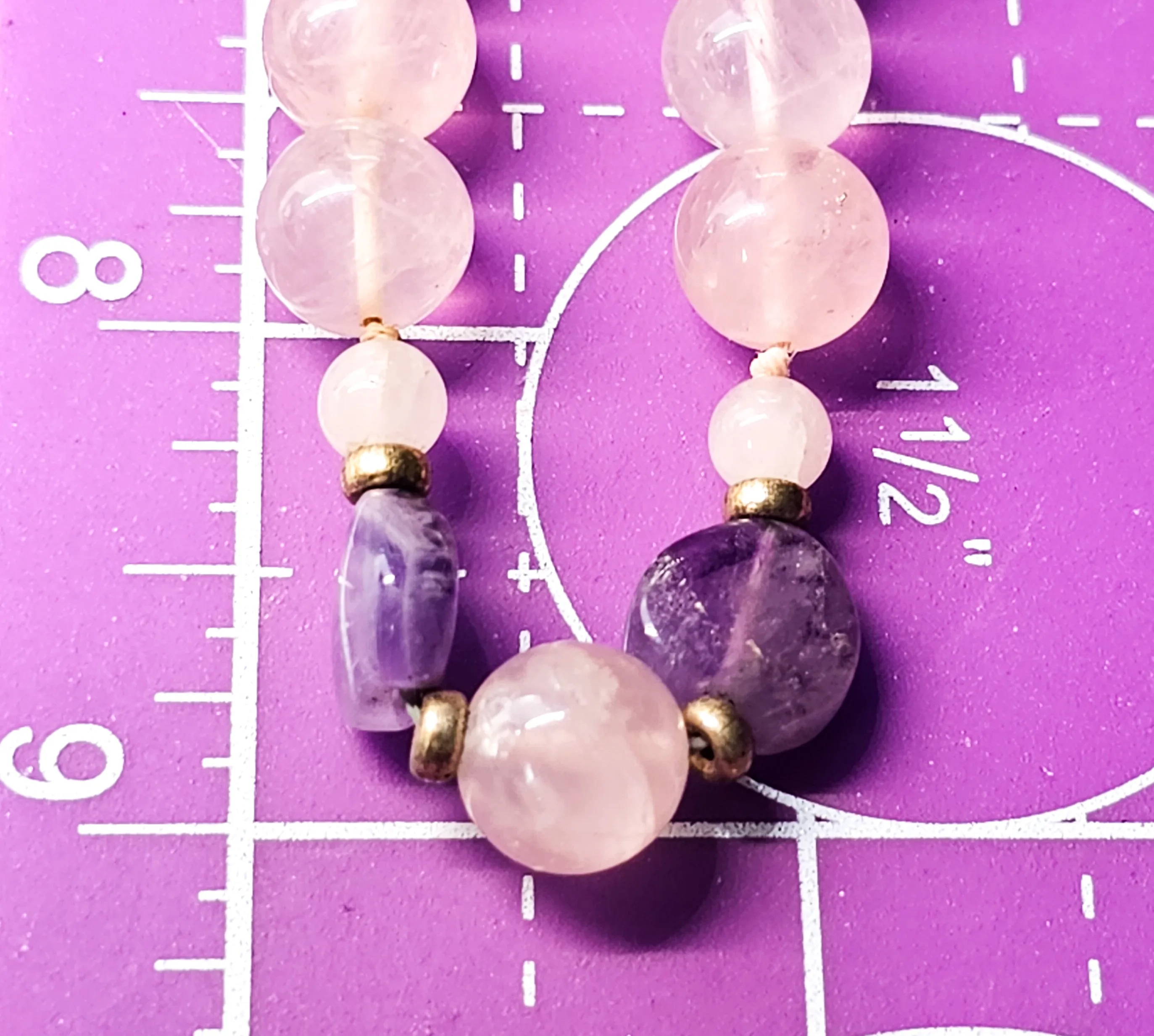 Rose Quartz and amethyst heart beaded vintage sterling silver necklace