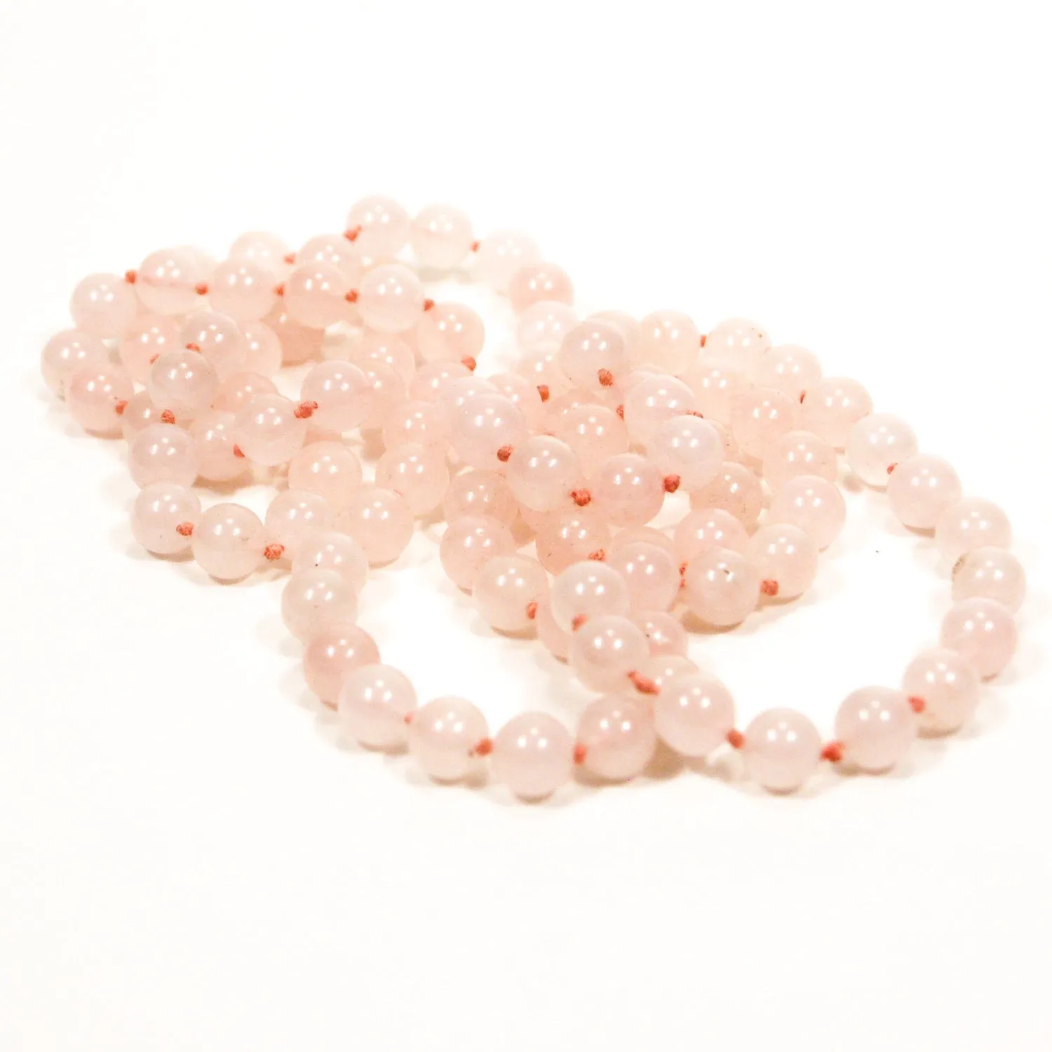 Rose Quartz Beaded Necklace, Polished, Hand Knotted, Strung on Silk, Infinity Strand