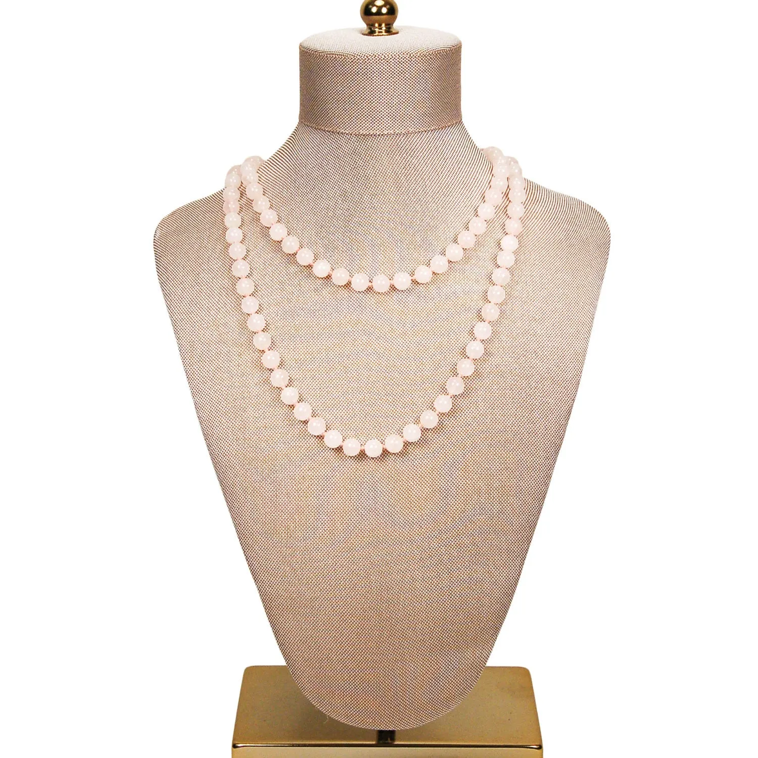 Rose Quartz Beaded Necklace, Polished, Hand Knotted, Strung on Silk, Infinity Strand