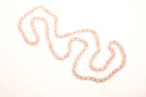 Rose Quartz Beaded Necklace, Polished, Hand Knotted, Strung on Silk, Infinity Strand