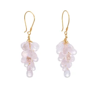 Rose Quartz Briolette Drop Earrings Estate 18k Yellow Gold Vintage Fine Jewelry