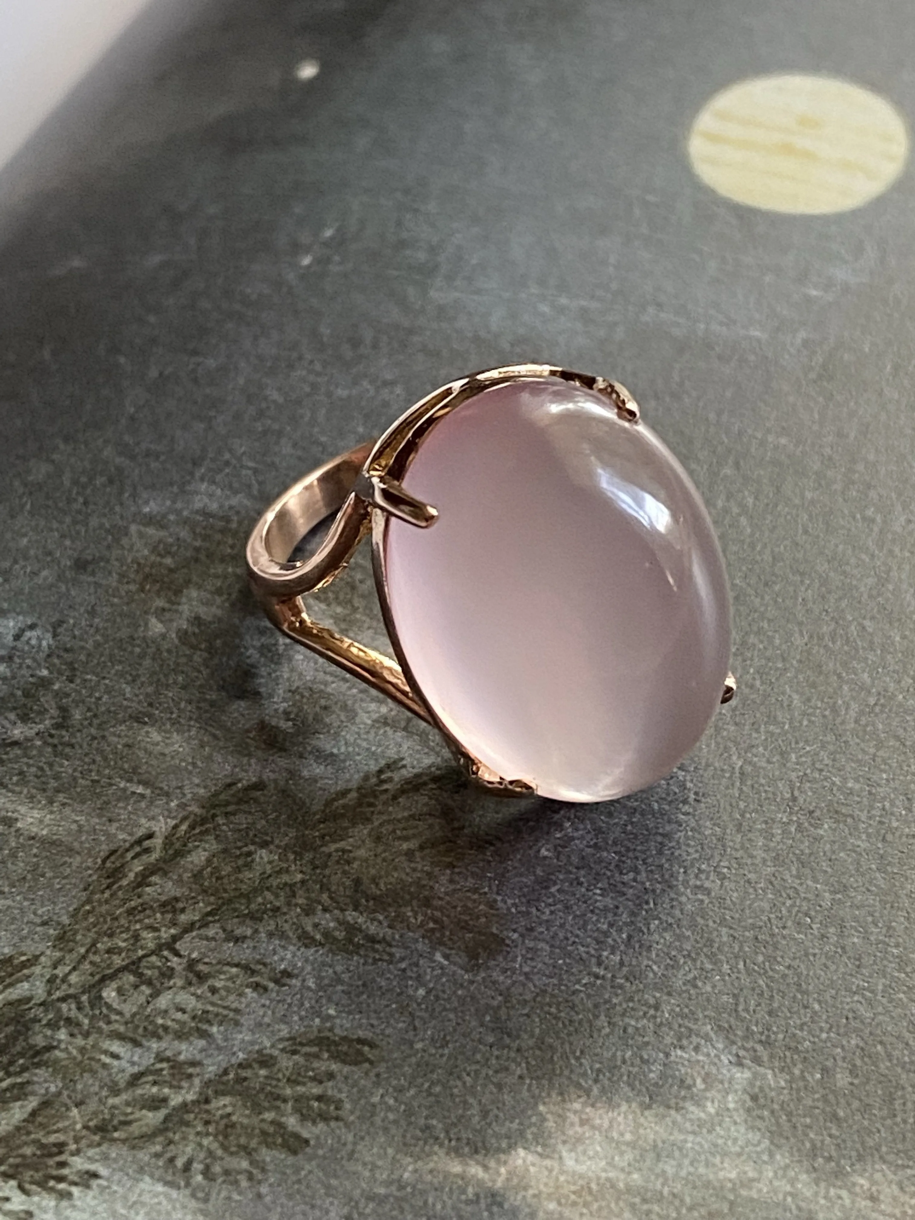Rose Quartz Cabochon Ring set in 14k Gold