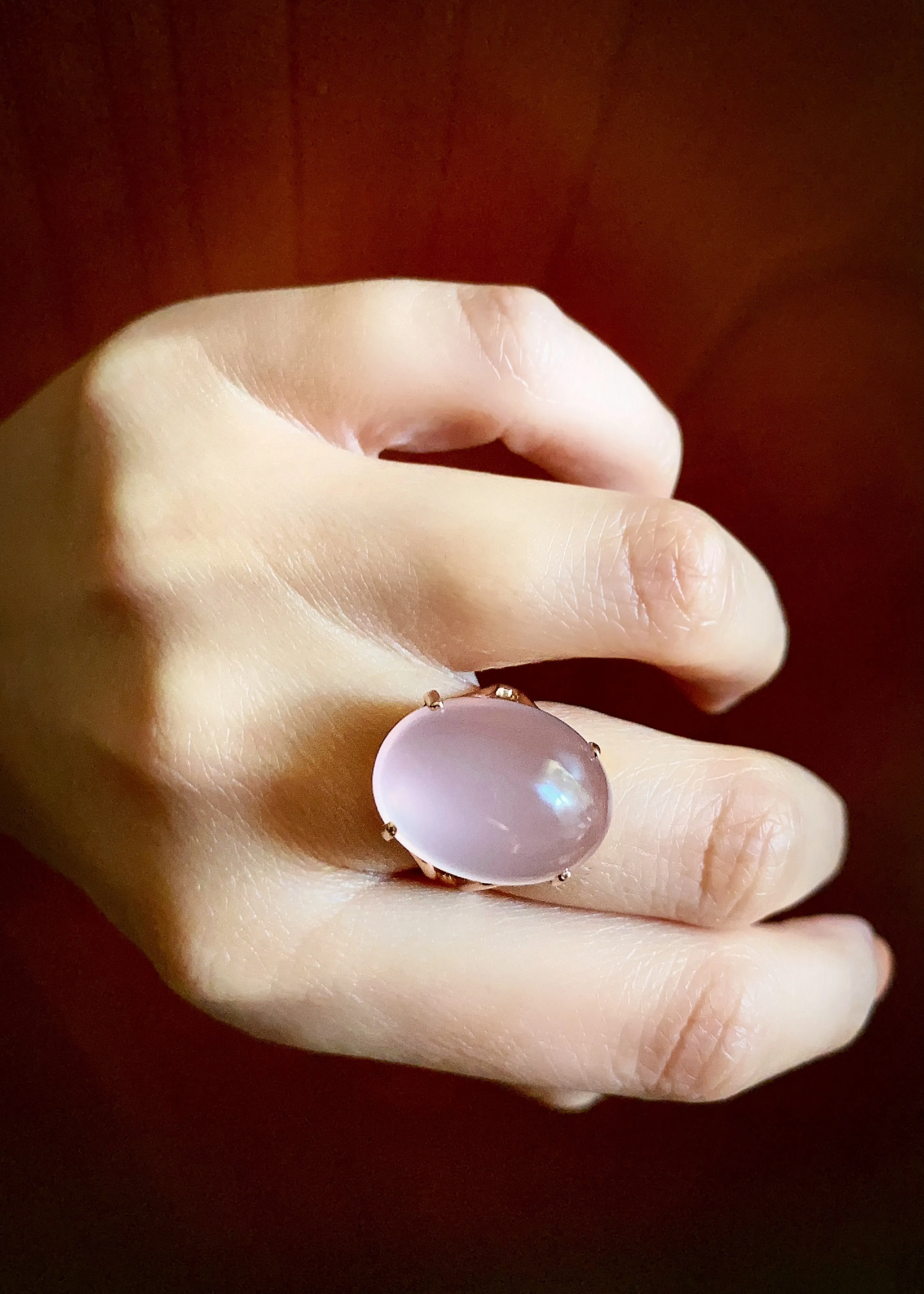Rose Quartz Cabochon Ring set in 14k Gold