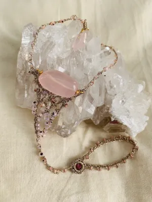 Rose Quartz Cuff Bracelet with Ruby