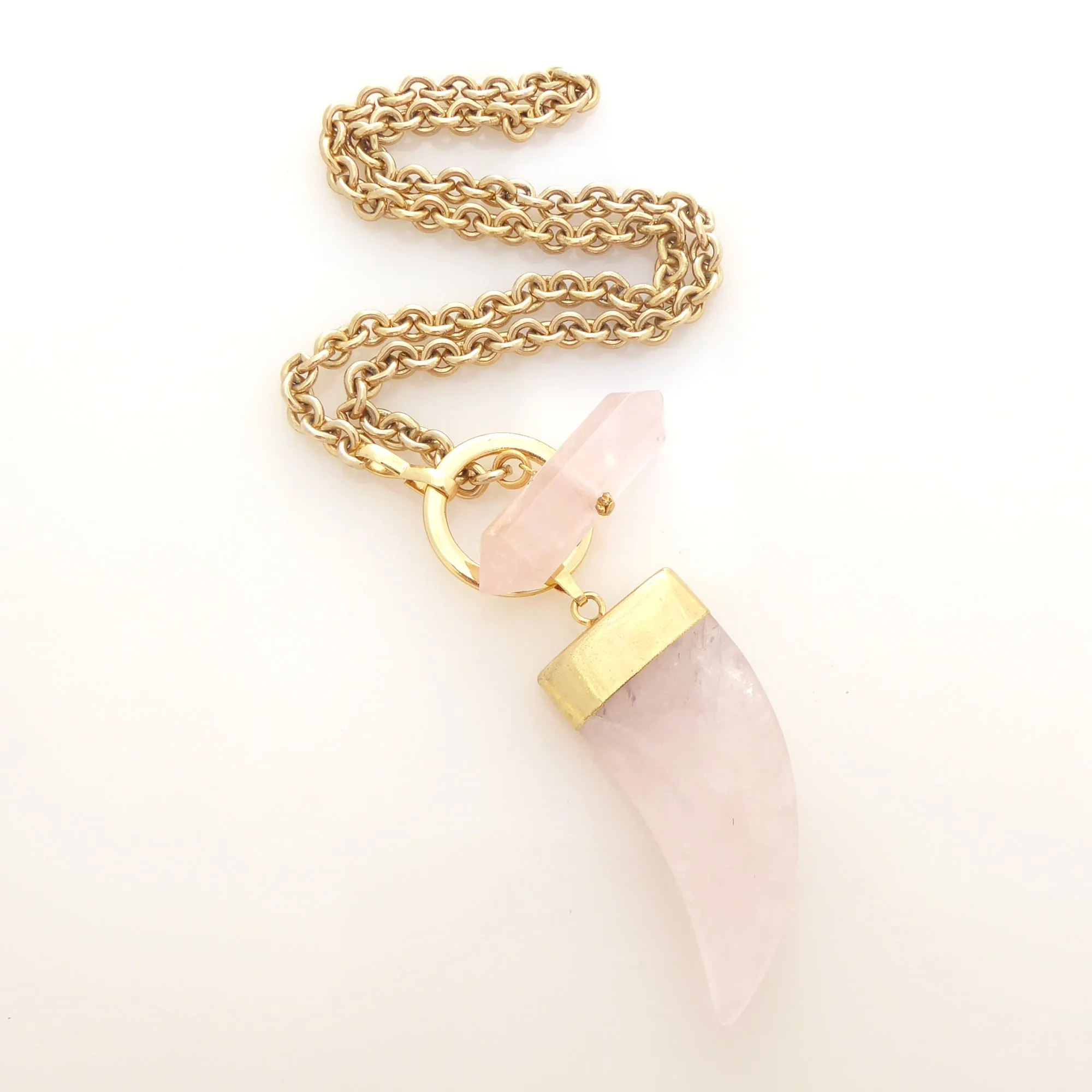 Rose quartz horn toggle necklace