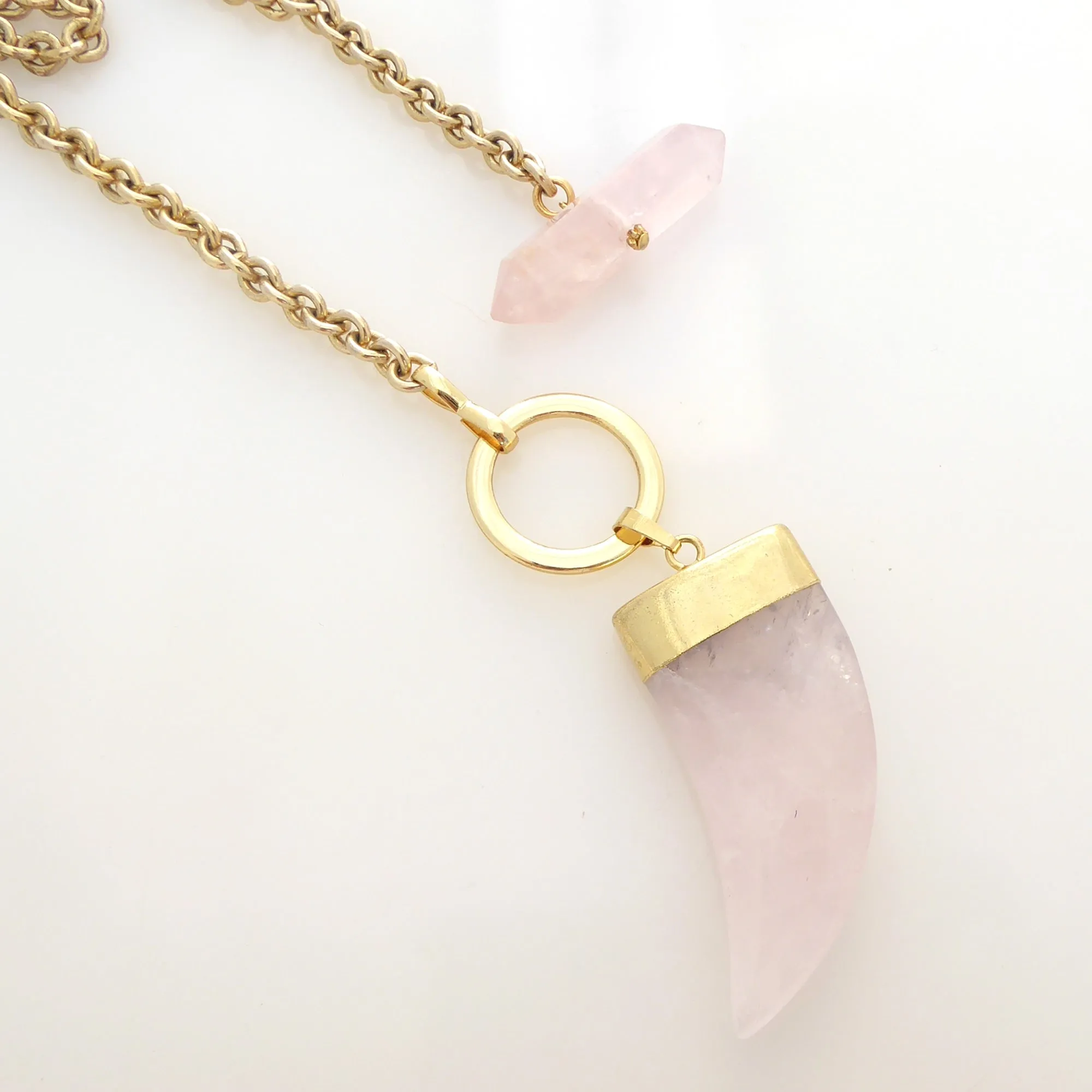 Rose quartz horn toggle necklace
