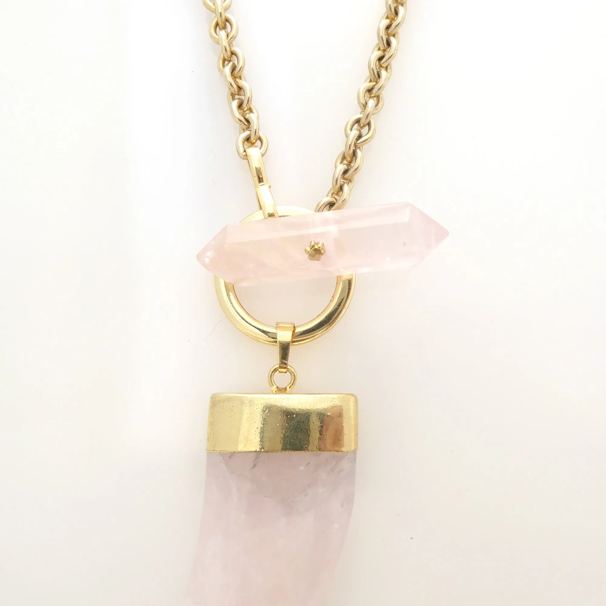 Rose quartz horn toggle necklace