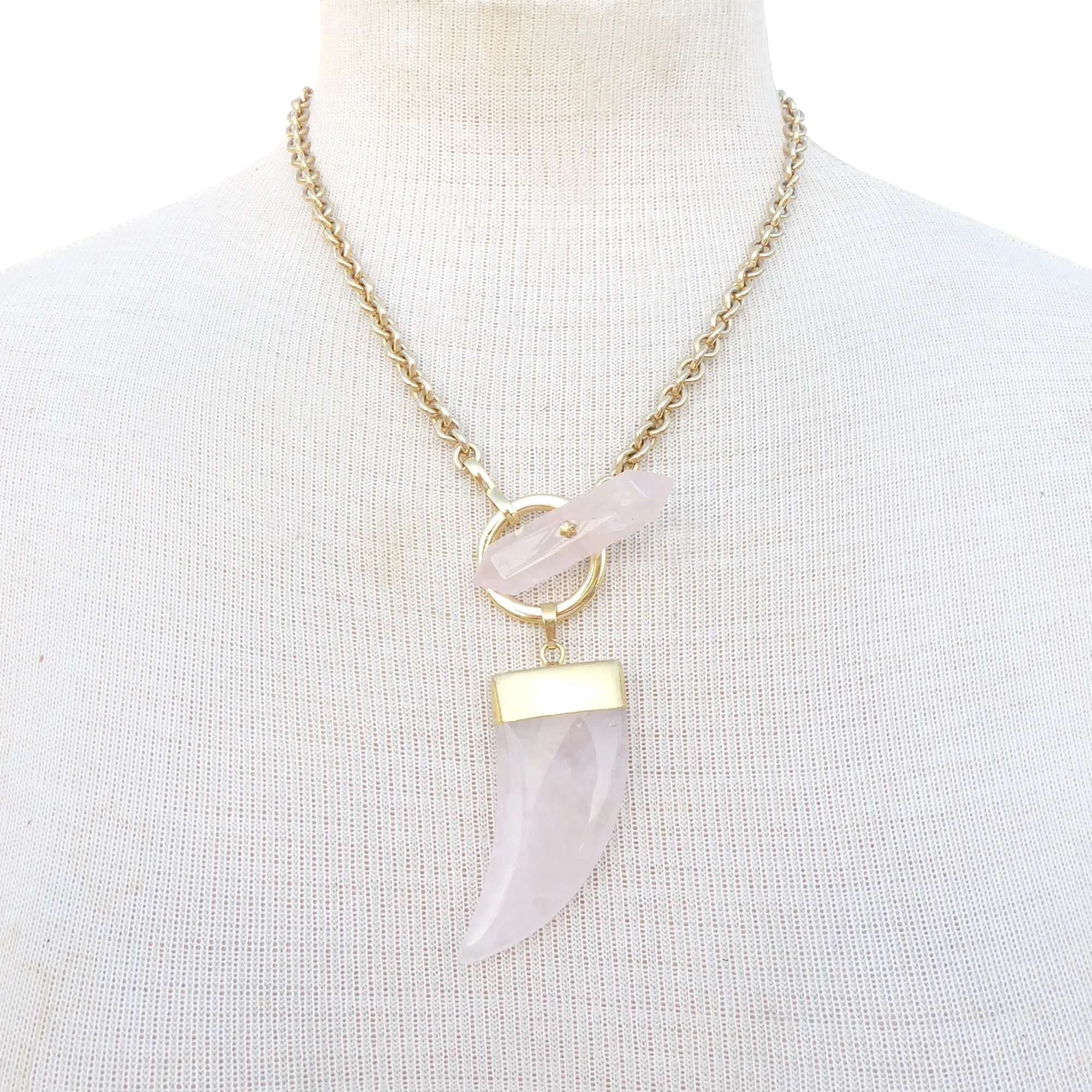 Rose quartz horn toggle necklace
