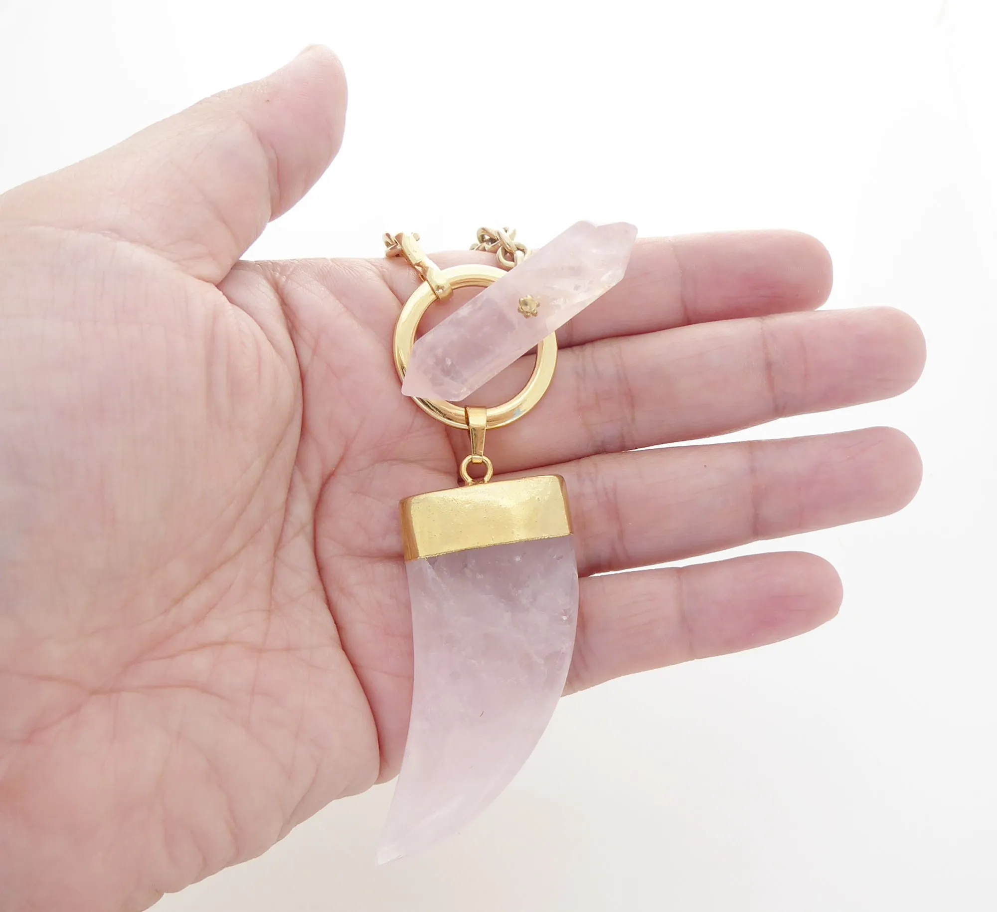 Rose quartz horn toggle necklace