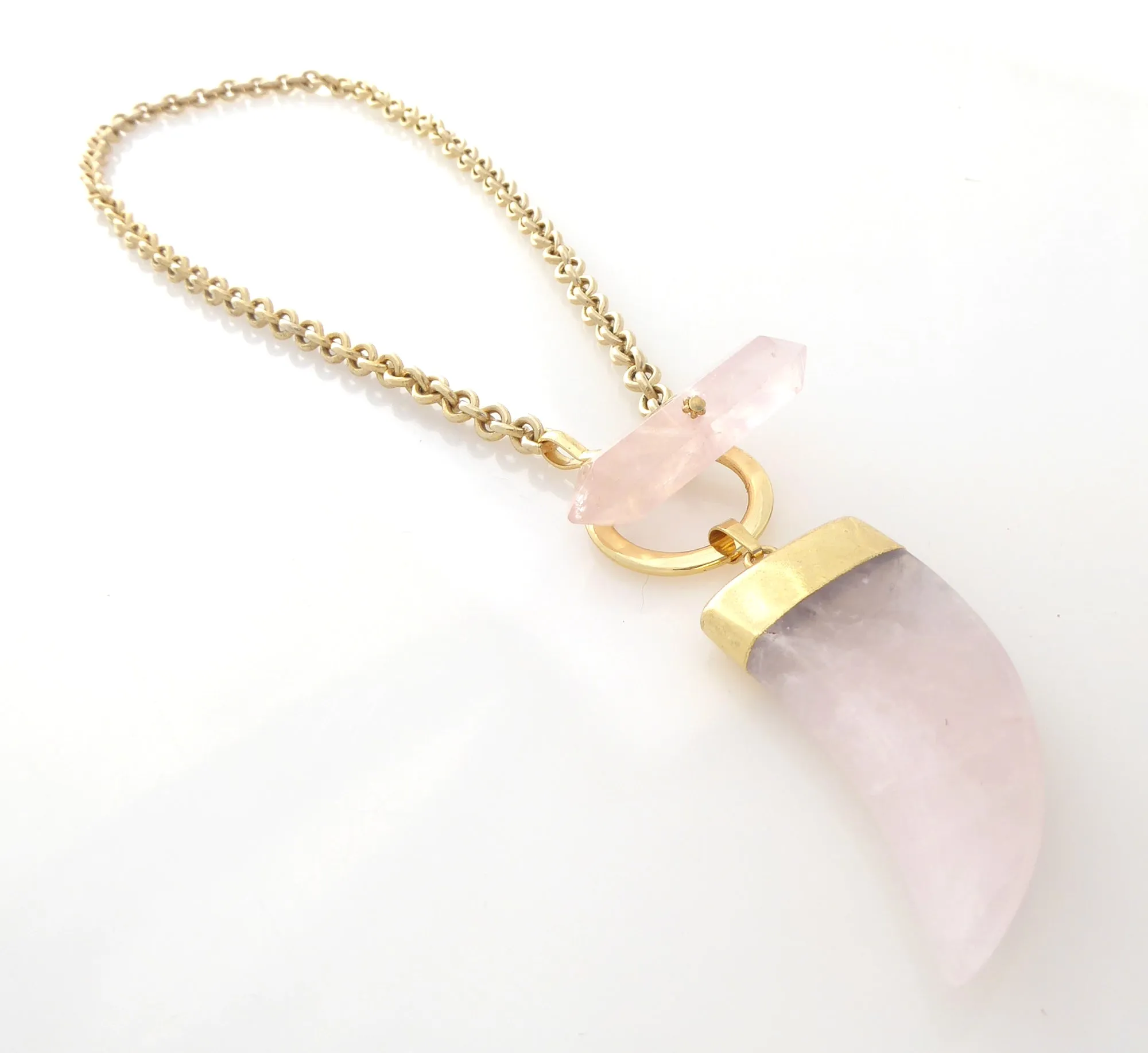 Rose quartz horn toggle necklace