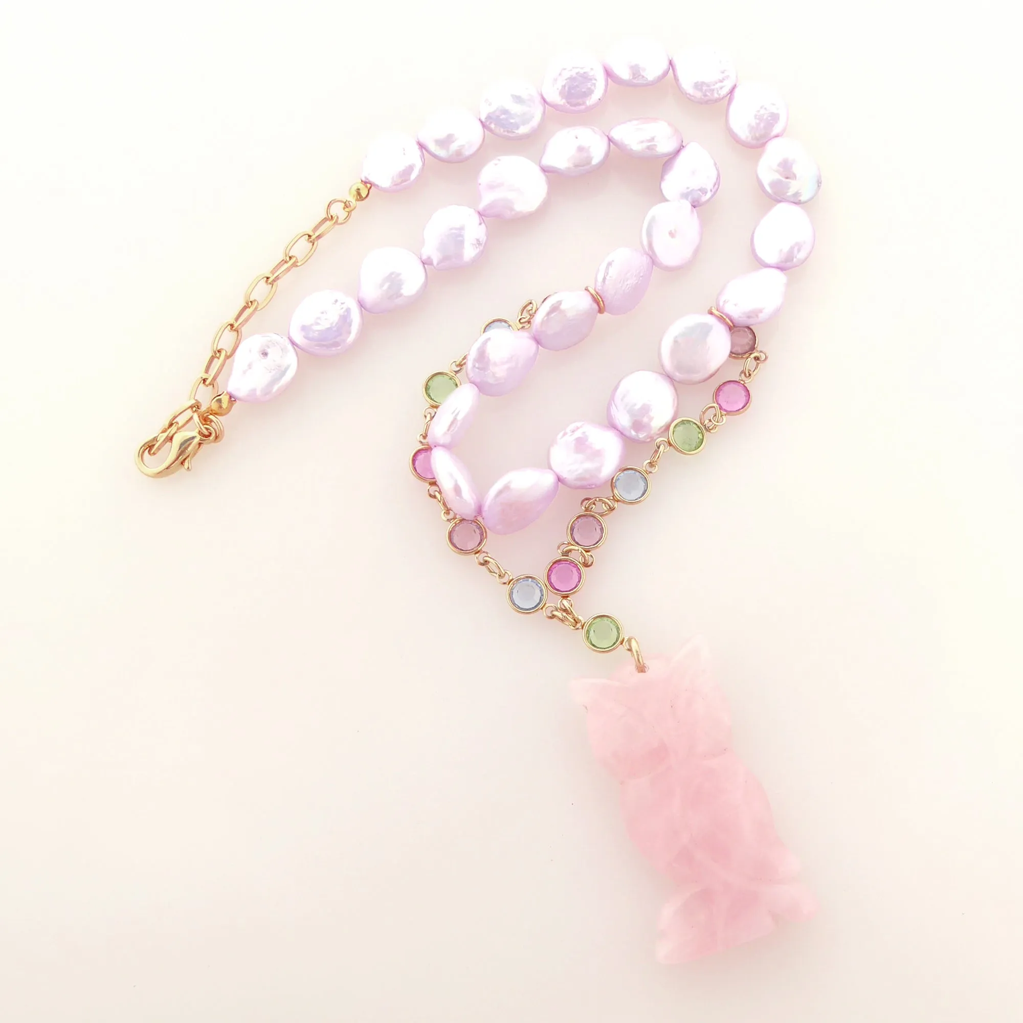 Rose quartz owl necklace