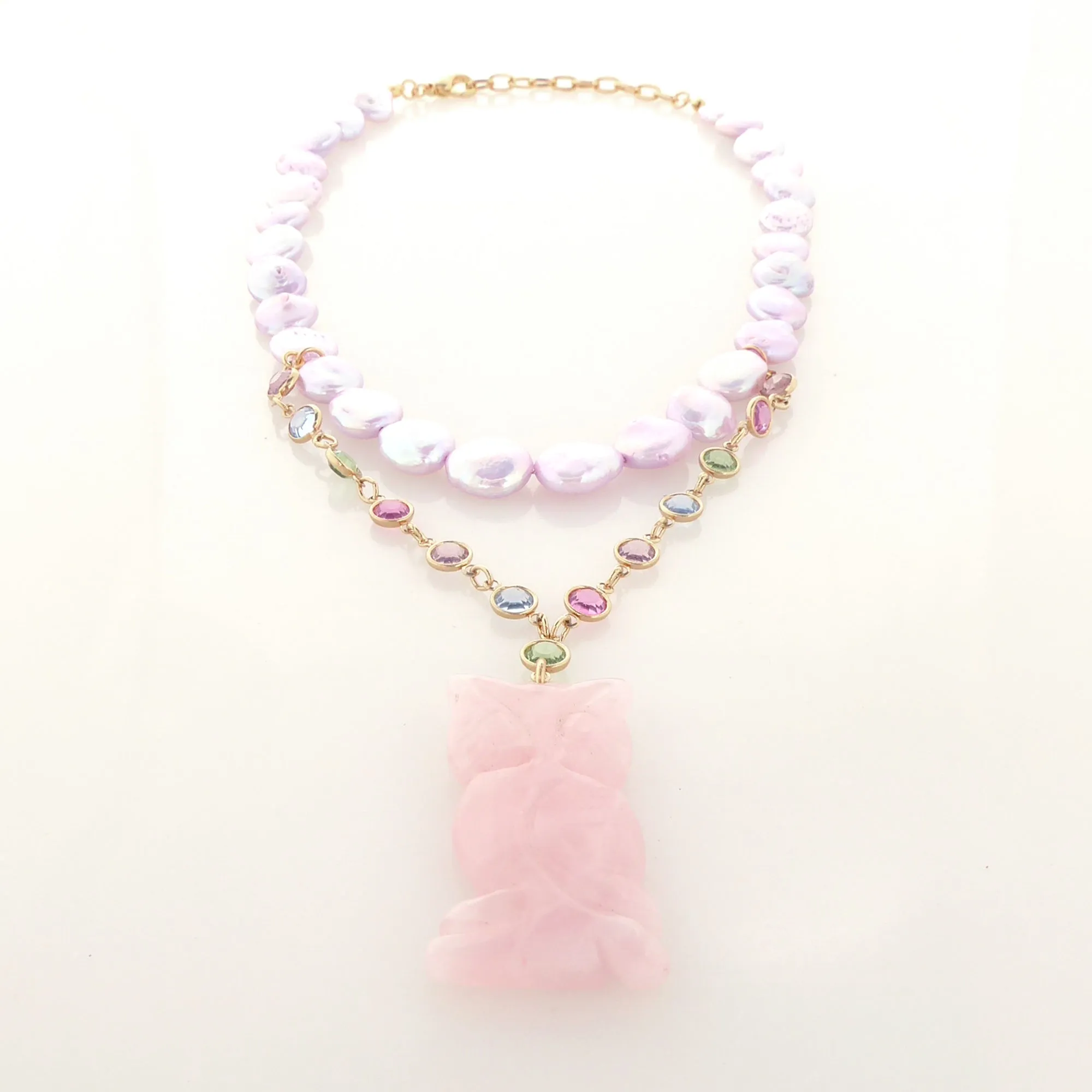 Rose quartz owl necklace