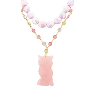 Rose quartz owl necklace