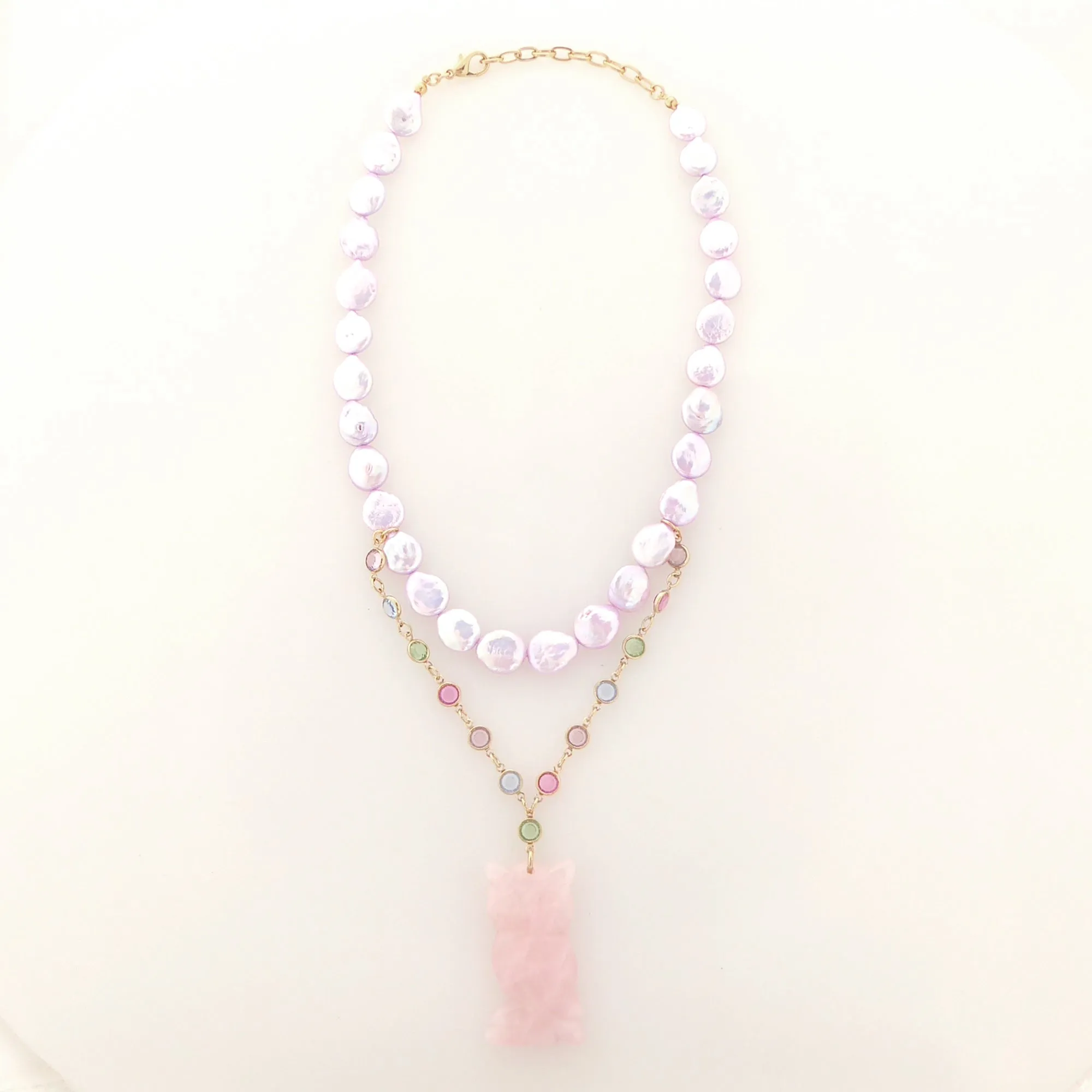 Rose quartz owl necklace