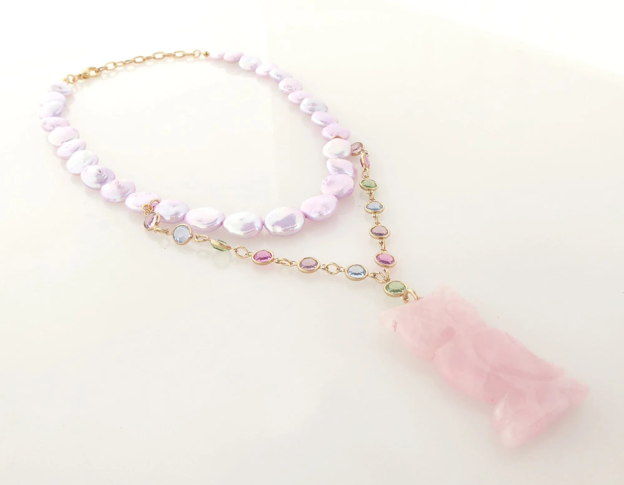 Rose quartz owl necklace
