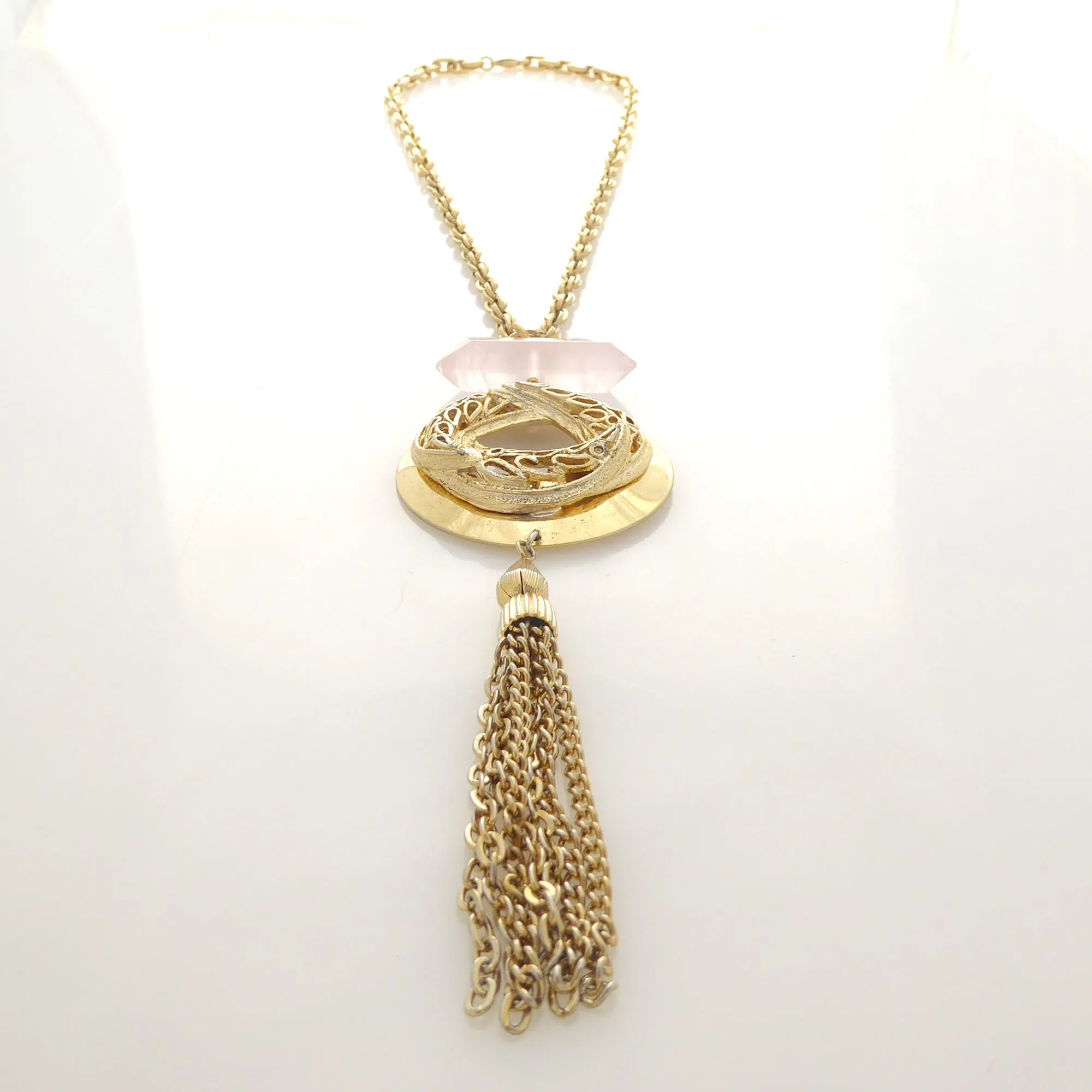 Rose quartz tassel necklace