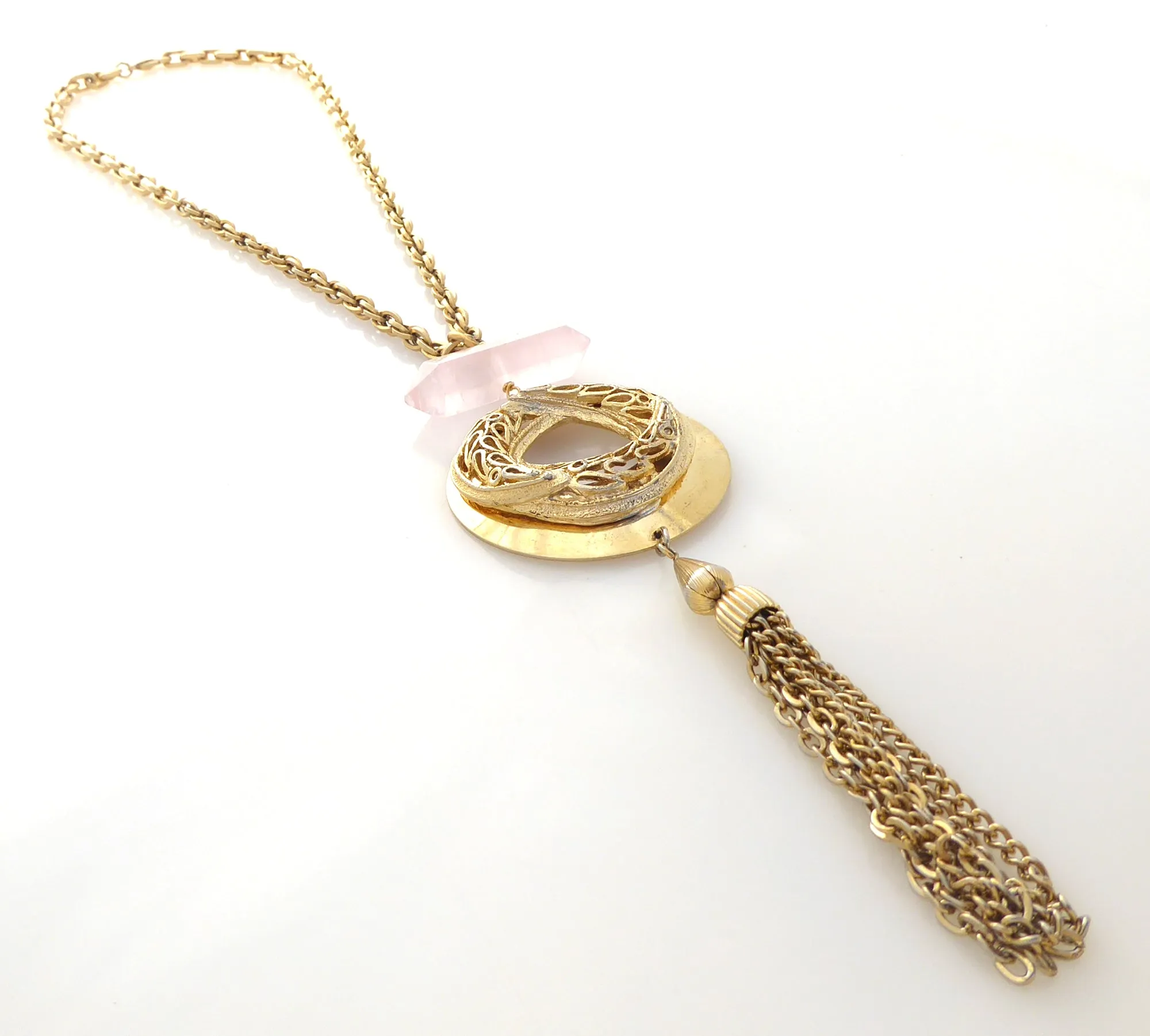 Rose quartz tassel necklace