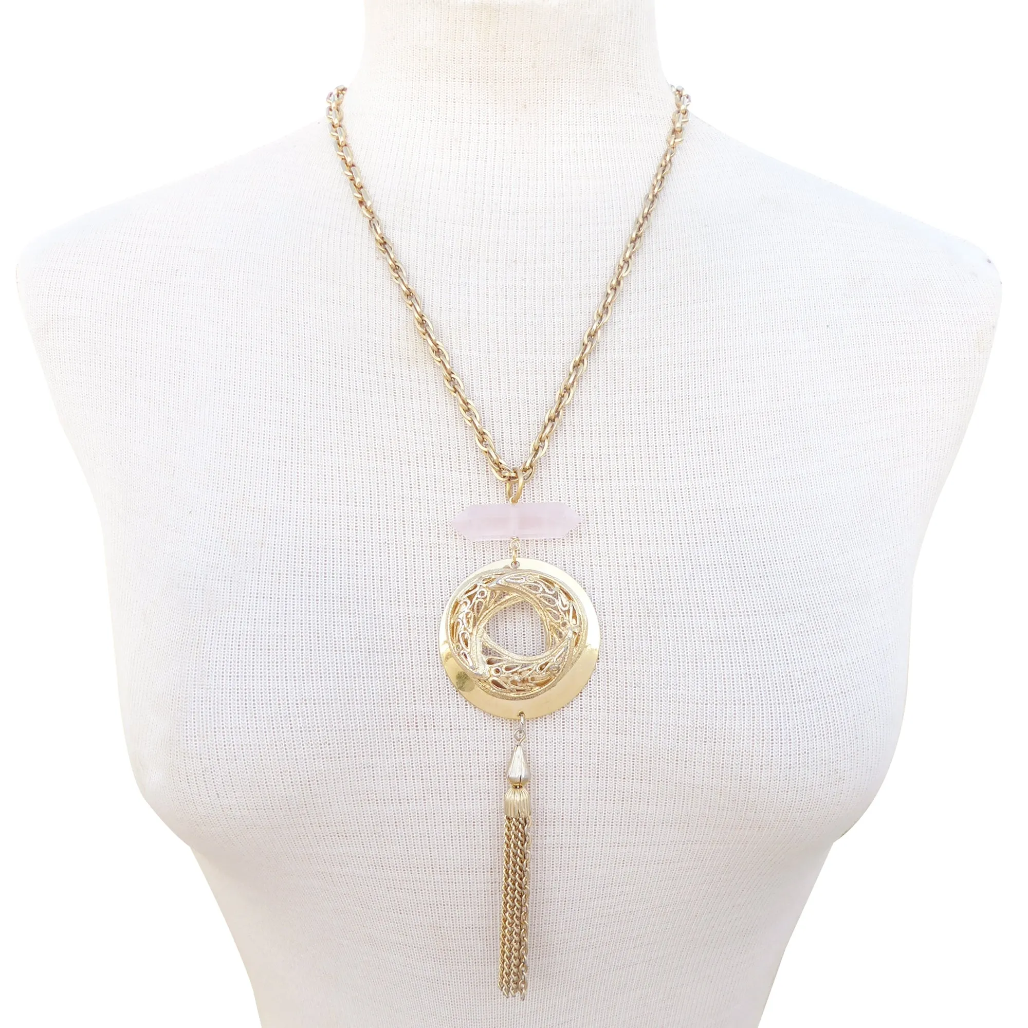 Rose quartz tassel necklace