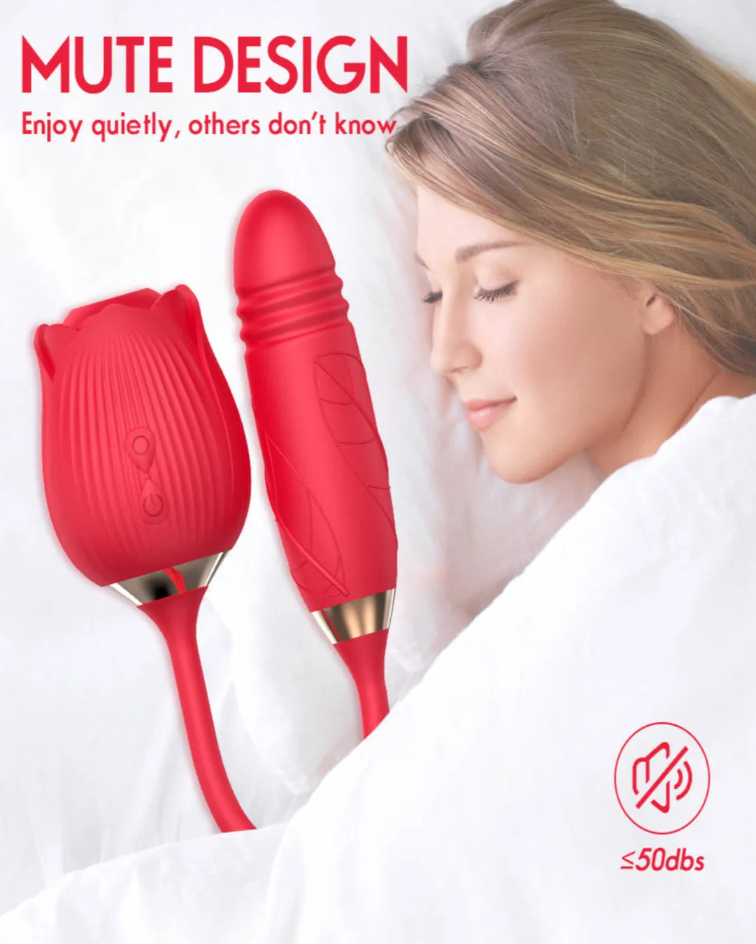 Rose Thrusting Clitoral Suction 2 In 1 Silicone Red Rechargeable Sex Toy by Scandals