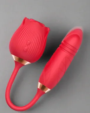 Rose Thrusting Clitoral Suction 2 In 1 Silicone Red Rechargeable Sex Toy by Scandals