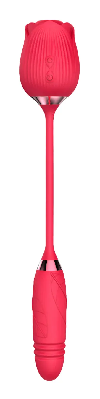 Rose Thrusting Clitoral Suction 2 In 1 Silicone Red Rechargeable Sex Toy by Scandals