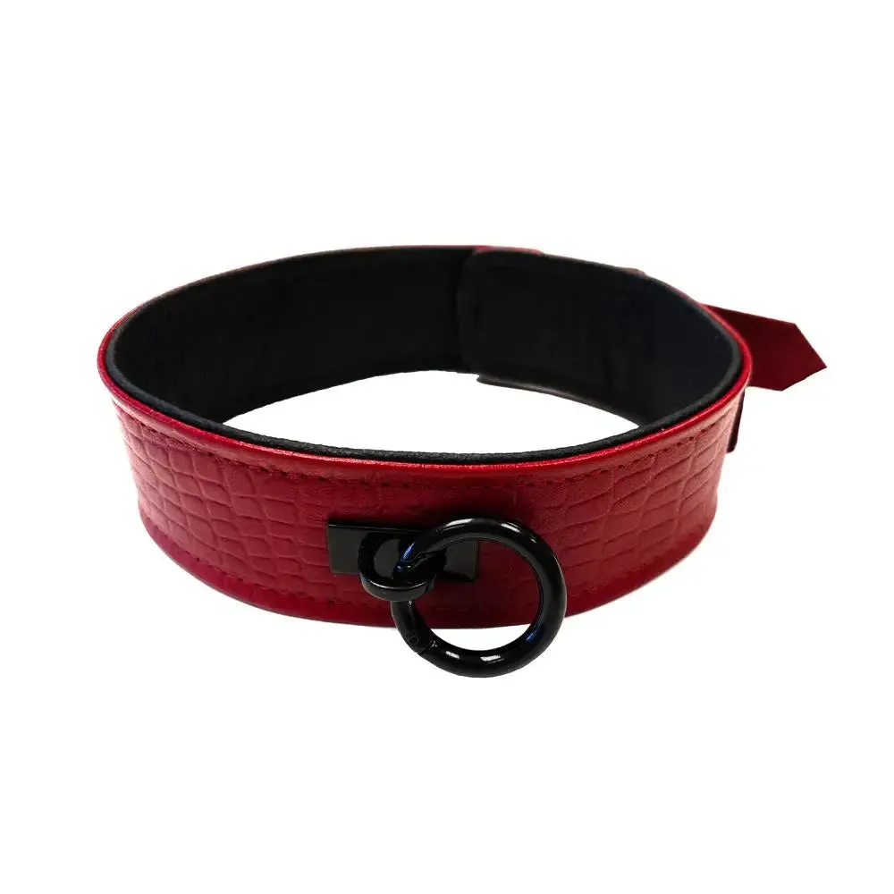 Rouge Garments Leather Croc Print Bondage Collar with O-ring