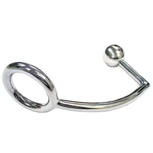 Rouge Garments Stainless Steel Silver Cock Ring with Anal Probe