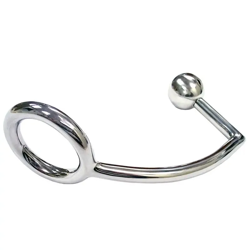 Rouge Garments Stainless Steel Silver Cock Ring with Anal Probe