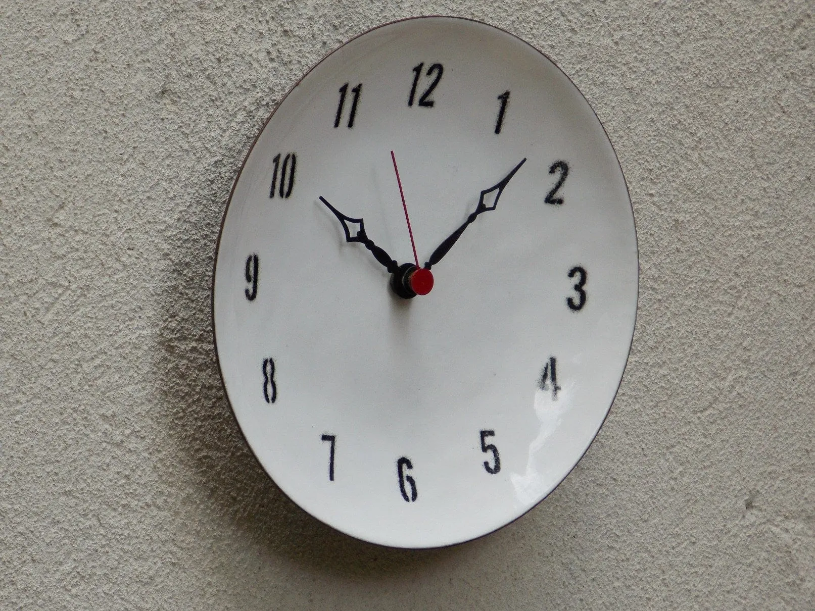 Round Bovano Black & White Enameled Plate Clock, Quartz