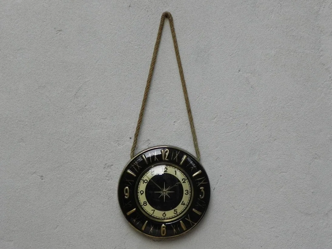 Round Ceramic Black Gold Rope Wall Clock