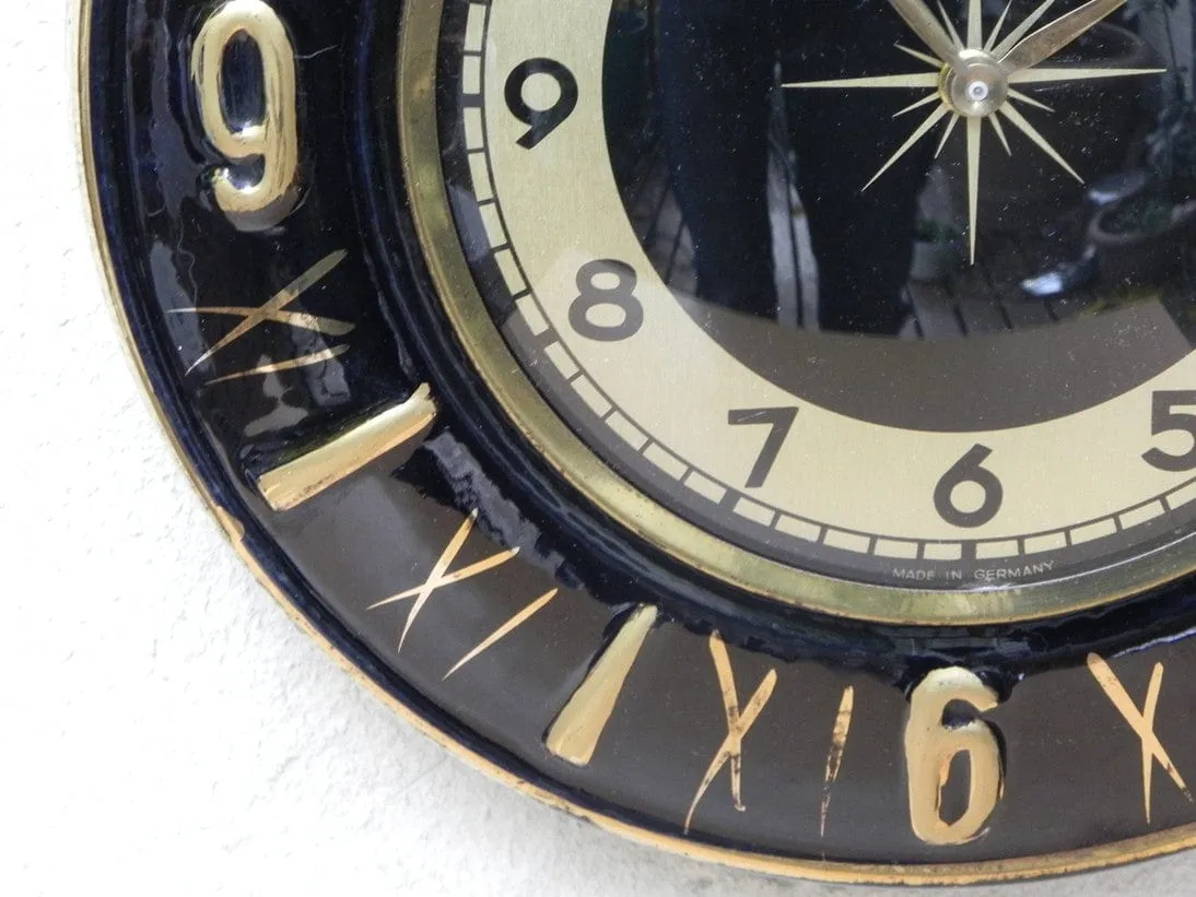 Round Ceramic Black Gold Rope Wall Clock