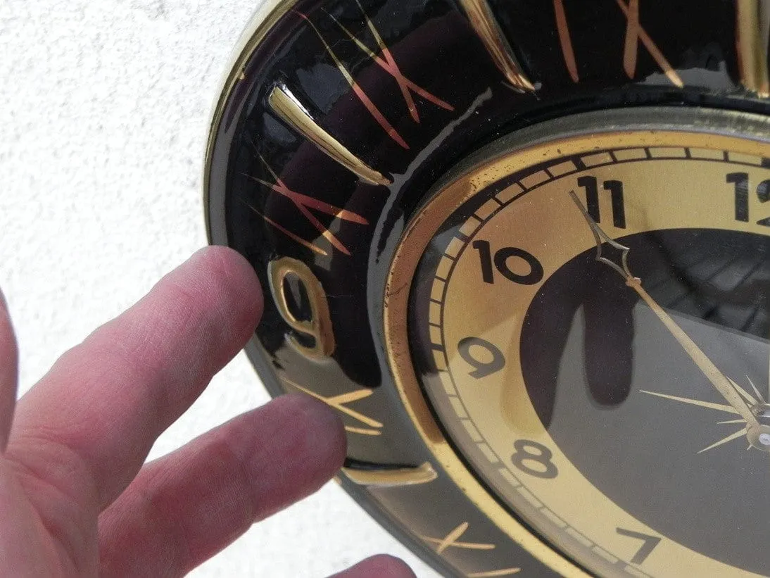 Round Ceramic Black Gold Rope Wall Clock