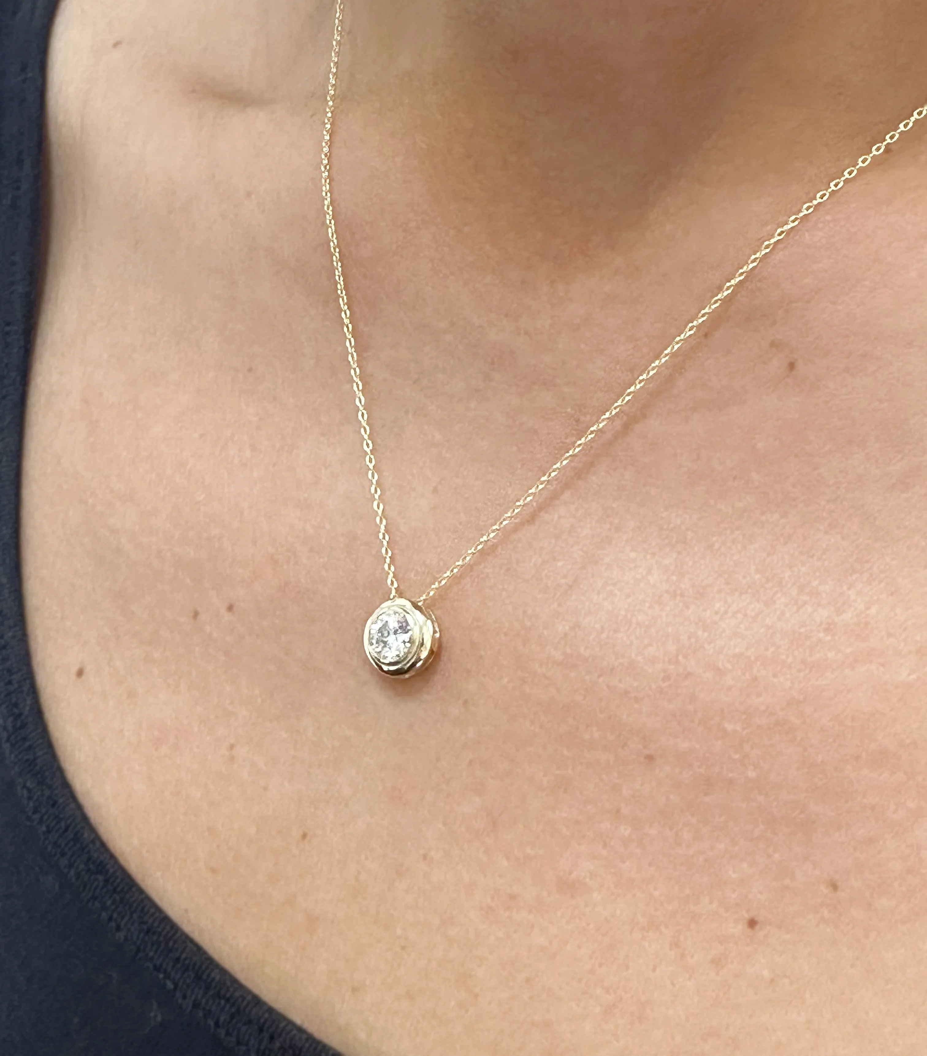 Round Cut CVD Diamond Pendant And Chain Solitaire Minimalist Dainty Bezel Set 14k Solid Yellow Gold Necklace And Chain Wedding Gift 1.00ct