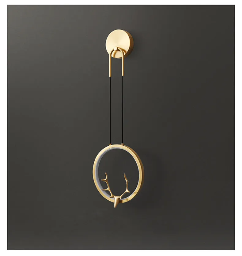 Round Golden Antler Wall Lamp
