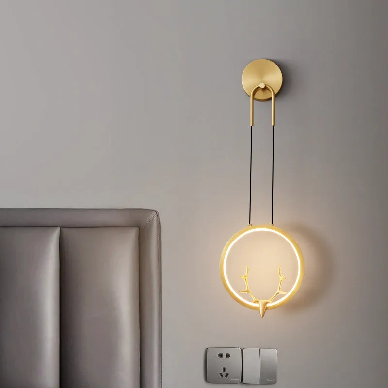 Round Golden Antler Wall Lamp