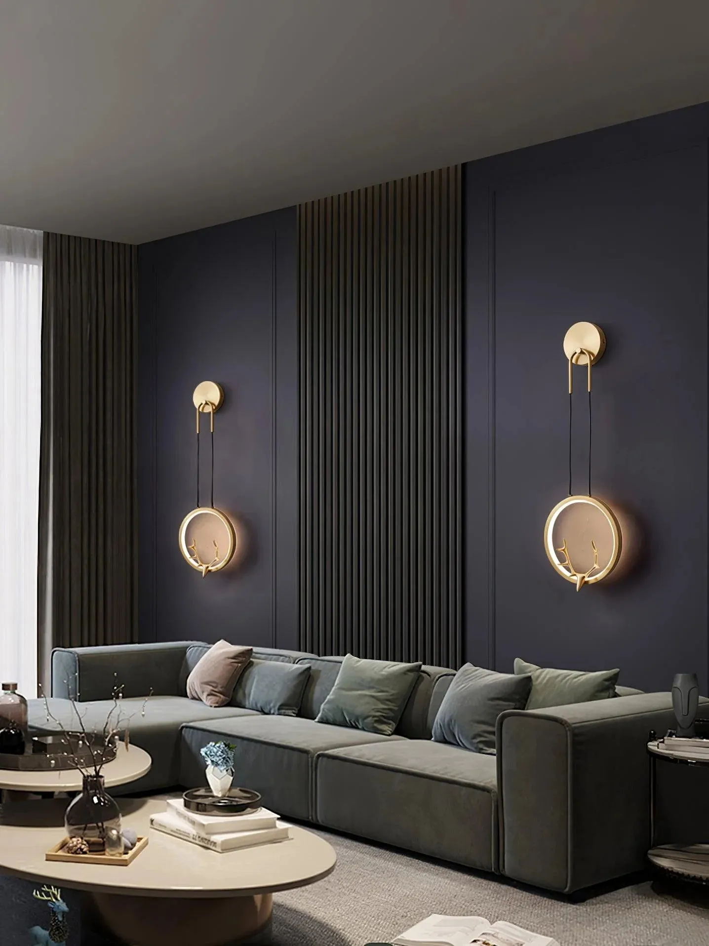 Round Golden Antler Wall Lamp
