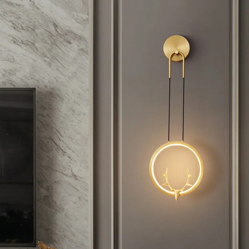 Round Golden Antler Wall Lamp