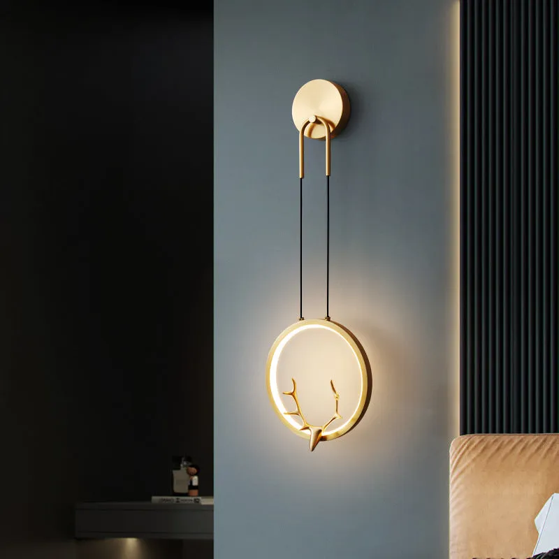 Round Golden Antler Wall Lamp