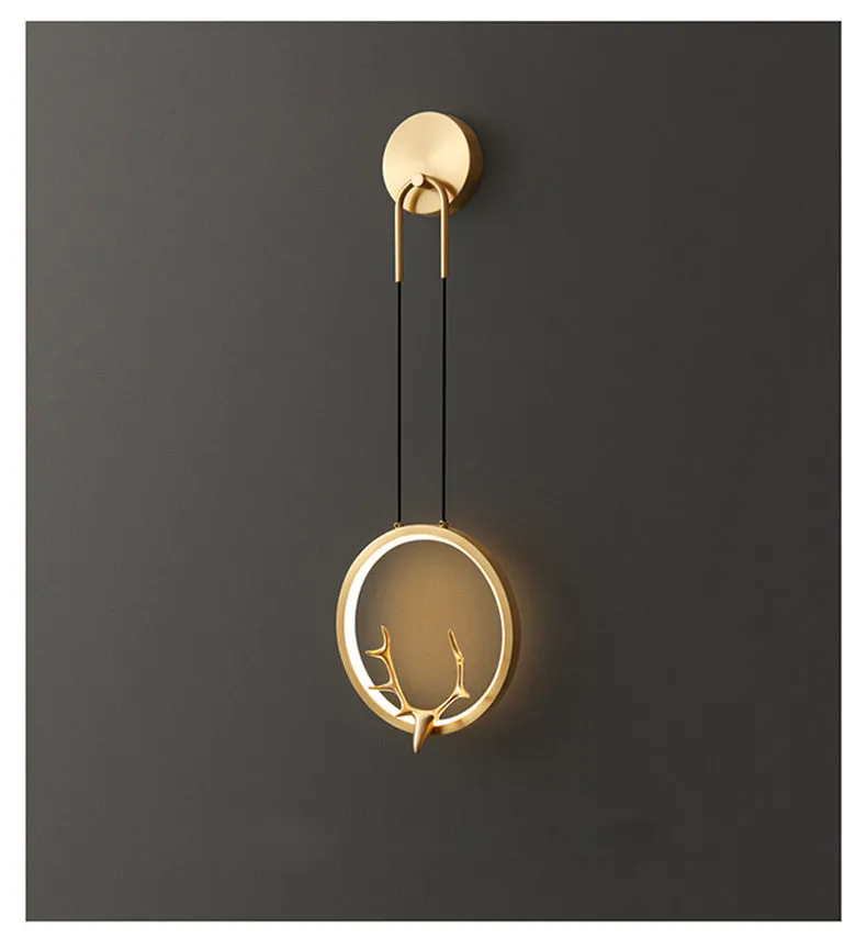 Round Golden Antler Wall Lamp