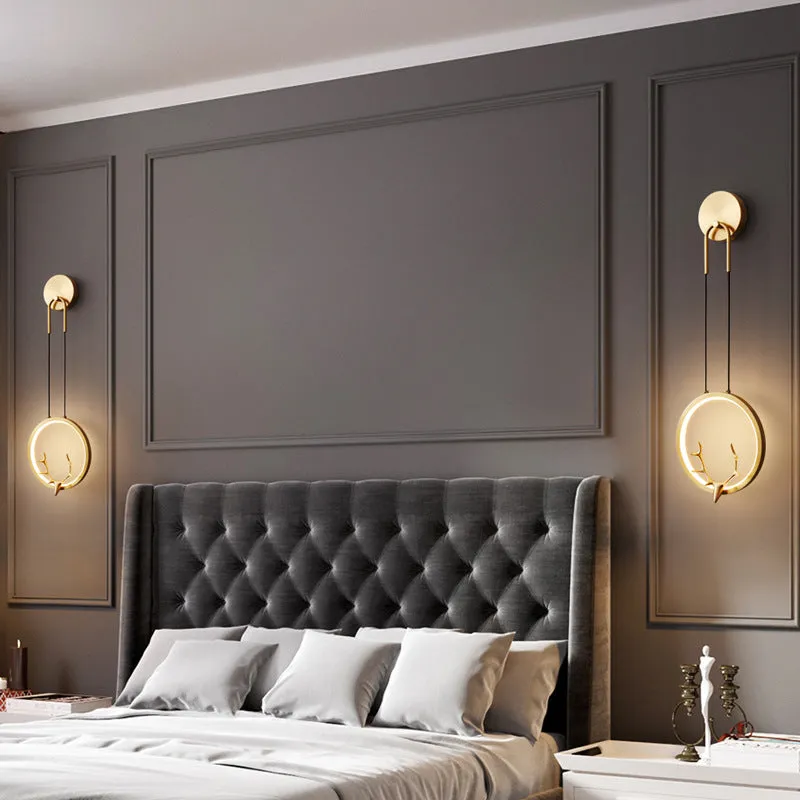 Round Golden Antler Wall Lamp