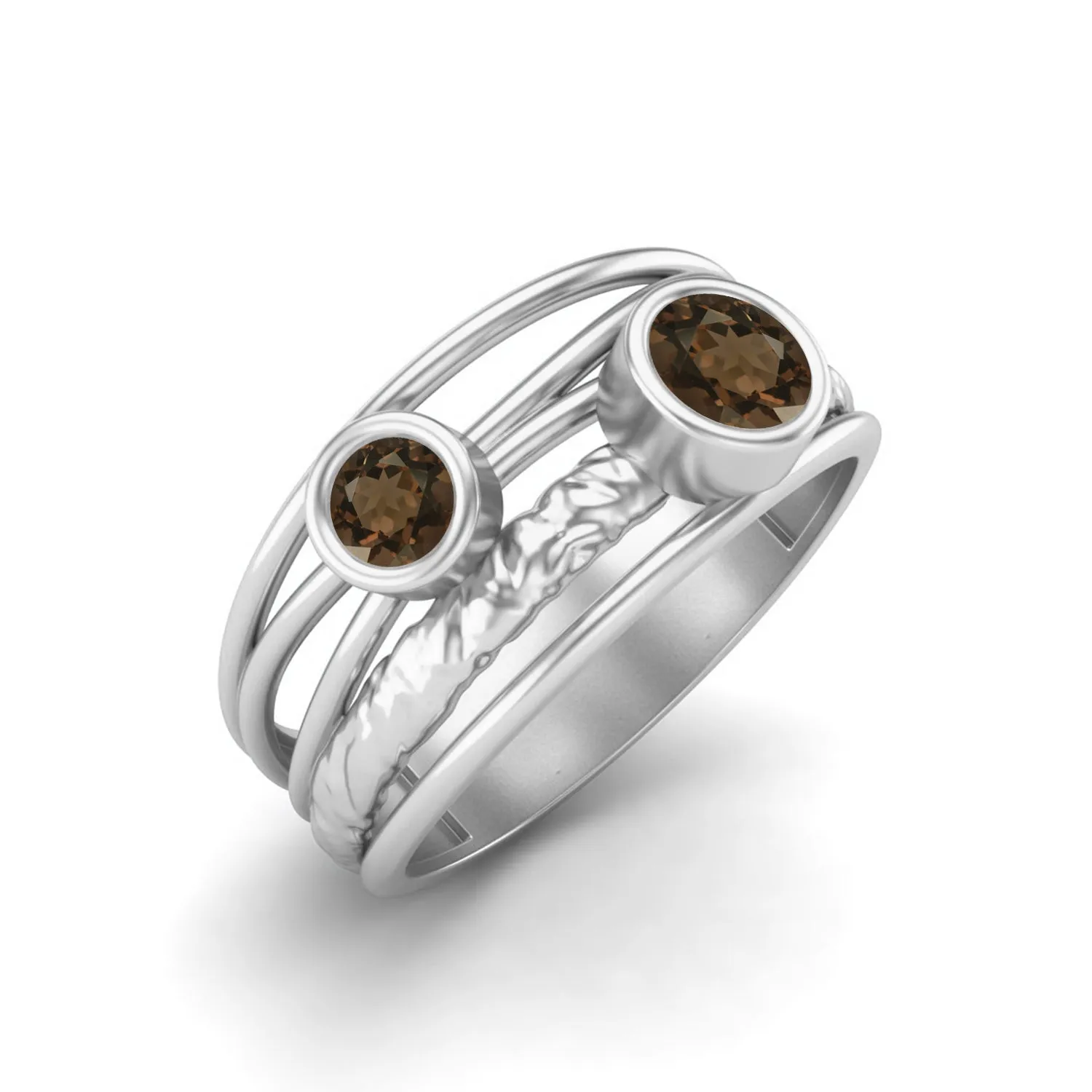 Round Shaped Bezel Set Smoky Quartz Wedding Ring 925 Sterling Silver Promise Ring