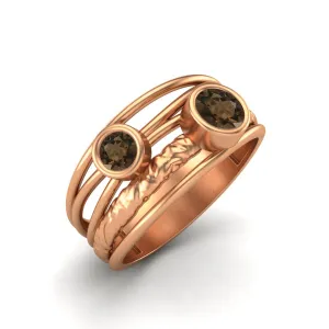 Round Shaped Bezel Set Smoky Quartz Wedding Ring 925 Sterling Silver Promise Ring