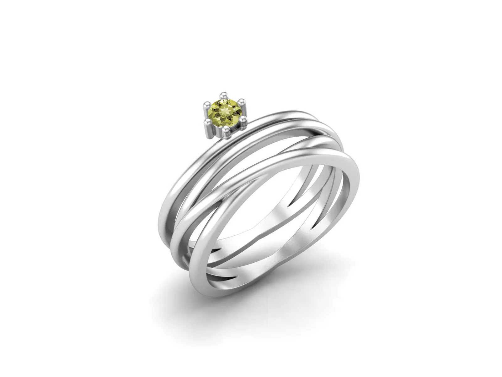 Round Shaped Lemon Quartz Twisted Engagement Ring Unique Bridal Ring